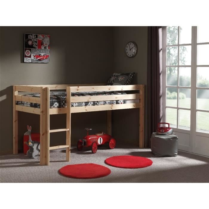 Lit enfant mezzanine en pin massif - VIPACK - Charlotte - Gris - 90x200 cm - A lattes Lit enfant mezzanine en pin massif - VIPACK - Charlotte - Gris - 90x200 cm - A lattes