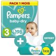 PAMPERS 198 couches Baby Dry Taille 3 5 à 9kg Pack 1 mois + SENSITIVE 52 lingettes bébé OFFERTES-0