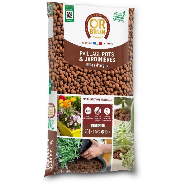 OR BRUN - Billes D'Argile - Favorise Le Drainage - Aère le Sol - Conserve l'Humidité - 20L