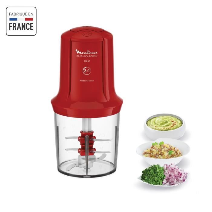 MOULINEX - Mini Hachoir Électrique Multi Moulinette 3en1 - AT714G32 - 500W - Rouge