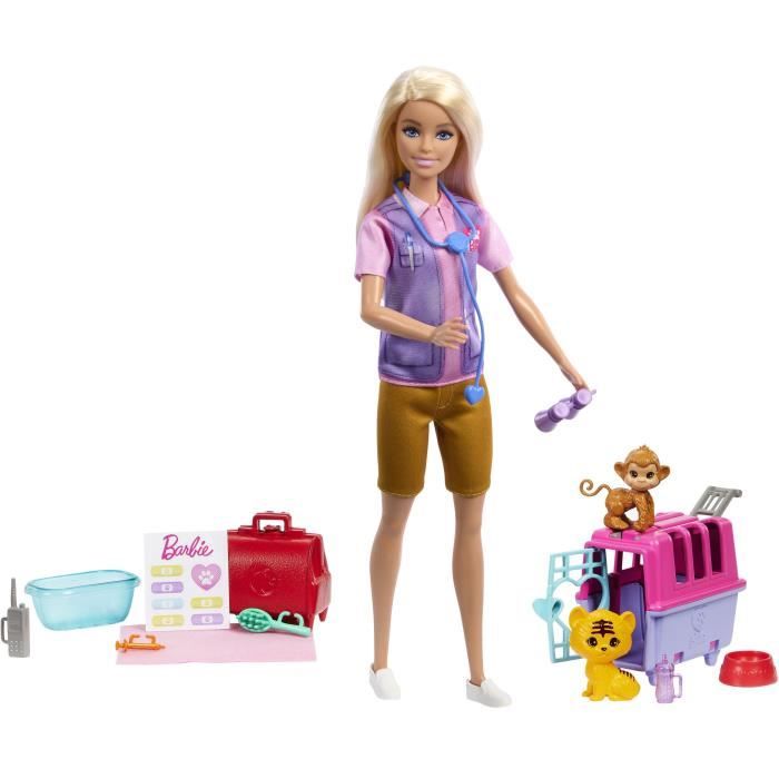 Barbie Sauvetage d Animaux Coffret poupee blonde et accessoires HRG50