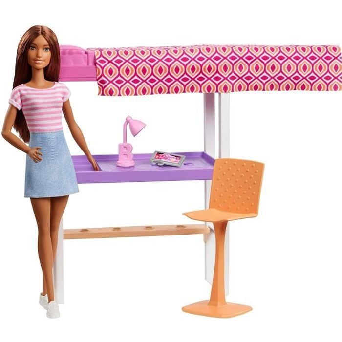 La Chambre de Barbie, coffret mobilier d'intérieur avec poupée Barbie (29,2  cm, brune)