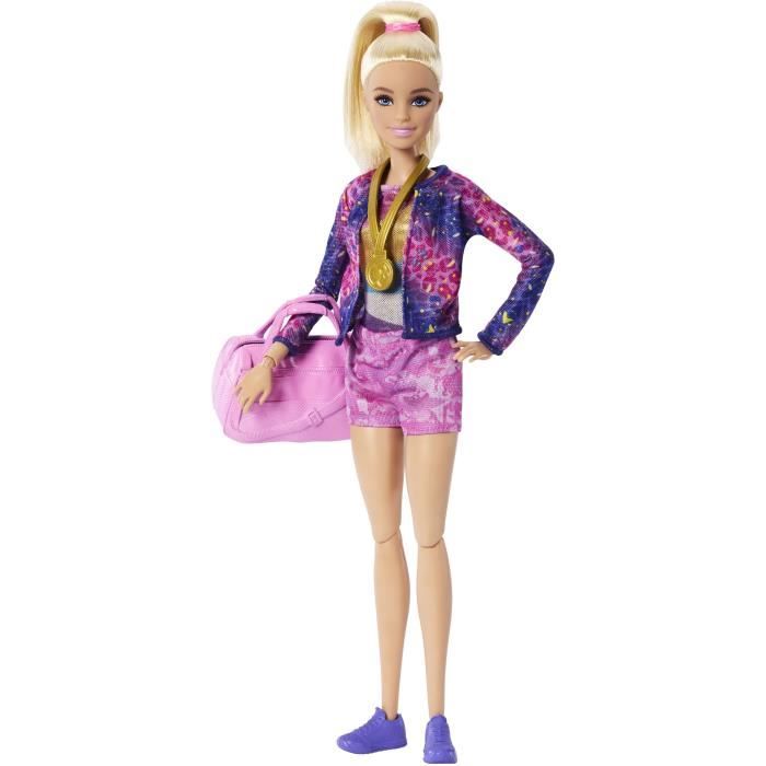Barbie Métiers De Rêve Coffret Poupée Gymnaste Brune En Justaucorps Accessoires Inclus Jouet Pour Enfant Gtw37
