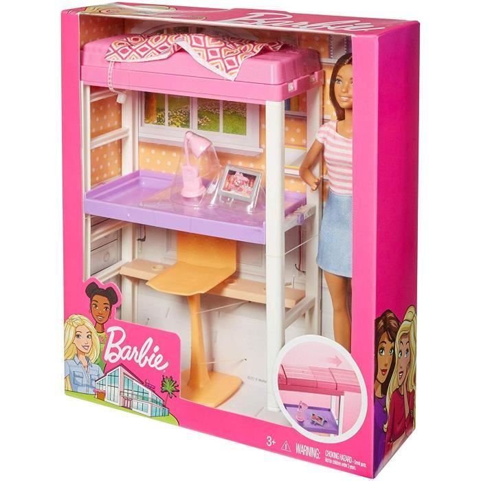 BARBIE Mobilier Barbie Brune et Chambre Cdiscount Jeux Jouets