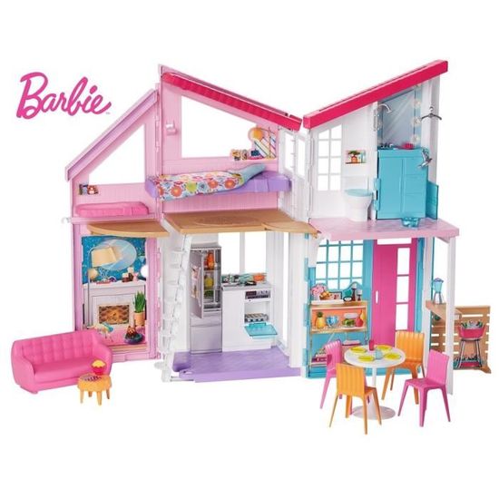 Barbie La Maison Malibu Maison de Poupees 6 Pieces a 2 etages Plus de 25 accessoires Des 3 ans Cdiscount Jeux Jouets