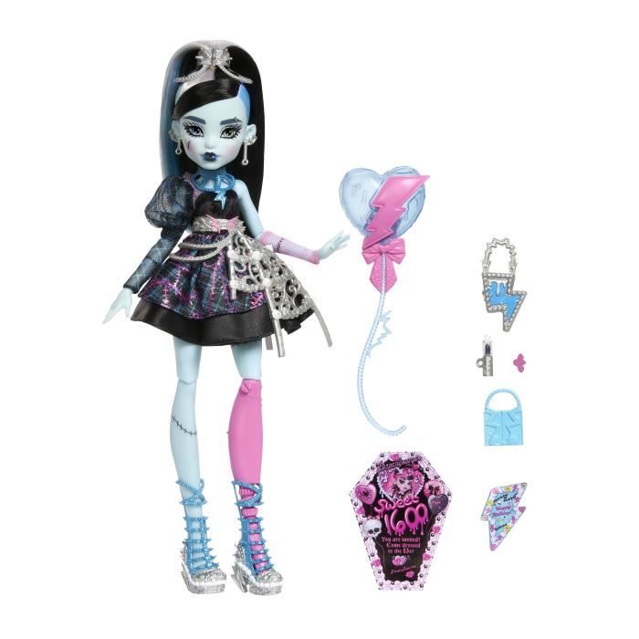 Monster High Poupée Frankie Stein Anniversaire Monstrueusement Mémorable avec robe de fête et accessoires à thèmes dont un ballon un cadeau et un à lèvres JBG75 - vue 7