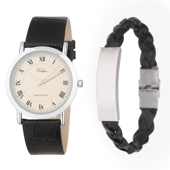 Coffret Cadeau Montre Pour Homme Père Papa - Montre Quartz Analogique - Porte-Monnaie - Ceinture - Cravate - Boîte Cadeaux Set , - Achat/vente pack montre Homme Noir