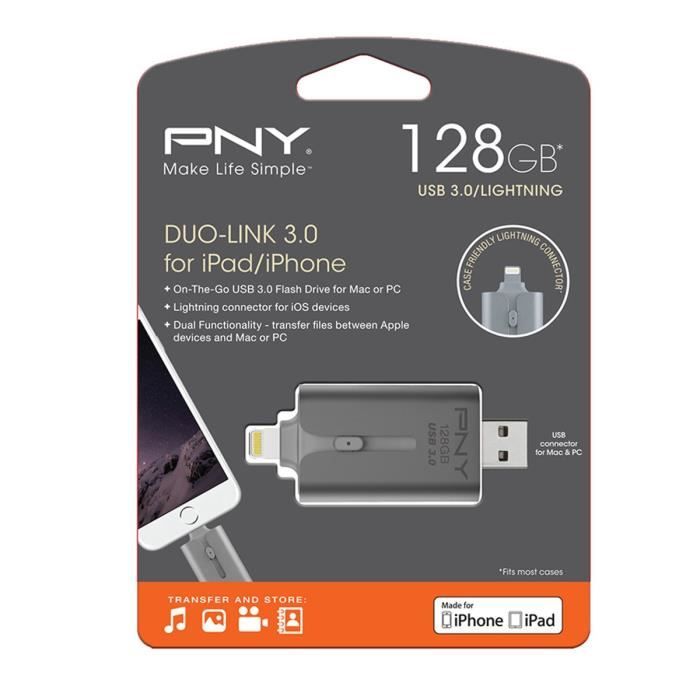 PNY Clé USB - APPLE - 128Go - USB 3.0 - Pour iPhone et iPad - Gris Sidéral  - Cdiscount Informatique