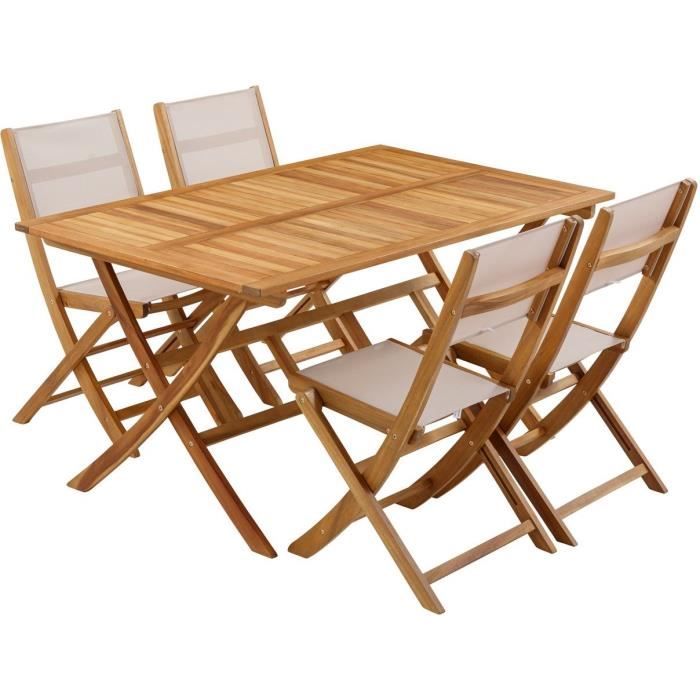 Ensemble repas de jardin en bois d'eucalyptus FSC - BANGGI - 4 personnes