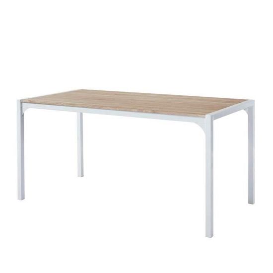 TEXAS Table à manger de 6 à 8 personnes style industriel décor chêne + pieds en métal blanc laqué - L 160 x l 80 cm