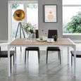TEXAS Table à manger de 6 à 8 personnes style industriel décor chêne + pieds en métal blanc laqué - L 160 x l 80 cm-1
