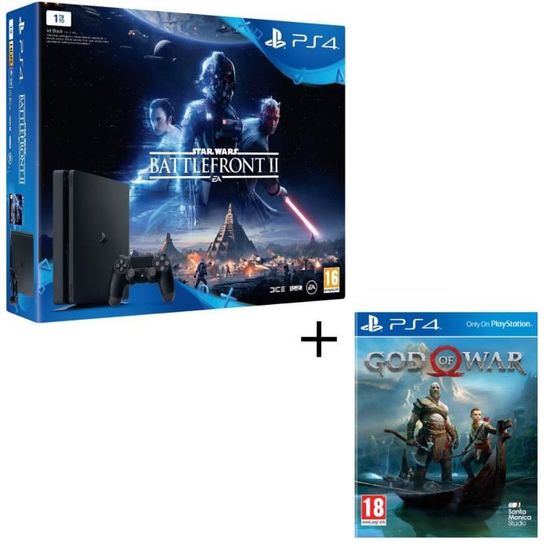 Nouvelle PS4 Noire 1 To + 2 Jeux : Star Wars Battlefront II + God of War