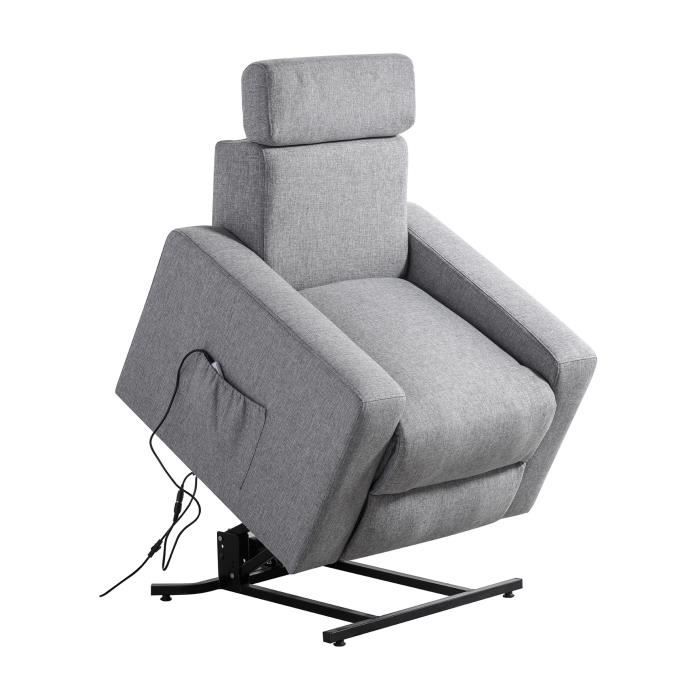 Fauteuil Releveur De Relaxation Tilio Tissu Gris Chiné Massant Chauffant Moteur électrique Et Lift Releveur