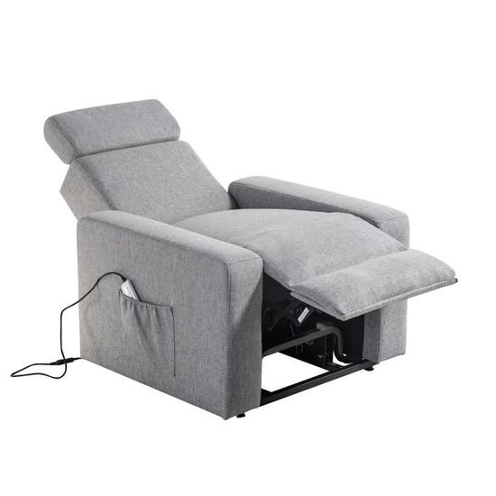 Fauteuil Releveur De Relaxation Tilio Tissu Gris Chiné Massant Chauffant Moteur électrique Et Lift Releveur