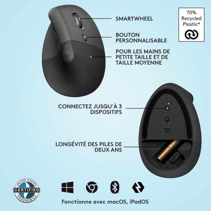 Étui De Transport Rigide Pour Souris Verticale Logitech Lift – Coque Nylon/EVA, Gris Intérieur