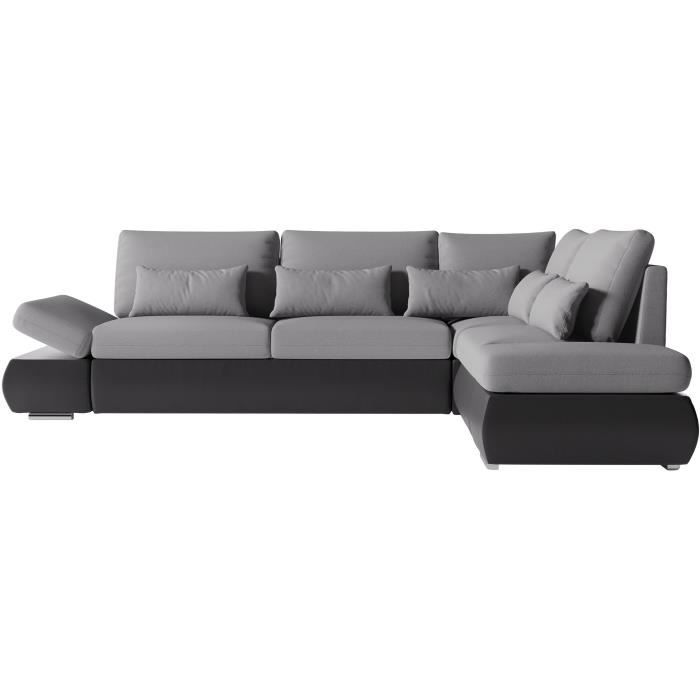 Canapé d'angle réversible convertible SEVARA 4 places - PU et tissu Gris - Coffre de rangement - L26