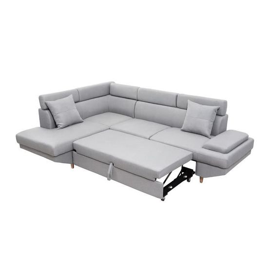 Tomas Canapé Dangle Gauche Convertible 4 Places Tissu Gris Scandinave L 249 X P 82 175 Cm
