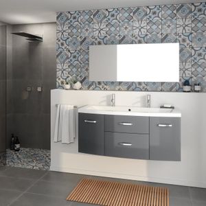 Meuble De Salle De Bain 11 Pcs Avec Lavabo Et Robinet Noir Achat