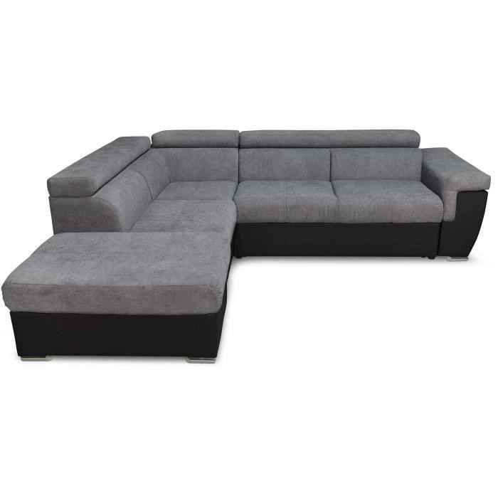 edson canape d angle gauche 5 places convertible avec coffre de rangement simili noir et tissu gris l 260 x p 220 cm cdiscount maison