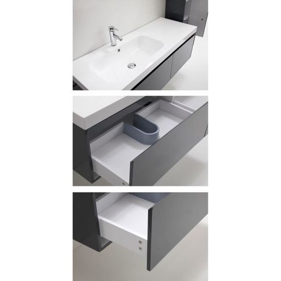 Girona Ensemble Meubles De Salle De Bain Simple Vasque L 120 Cm Gris Laque Brillant Cdiscount Maison