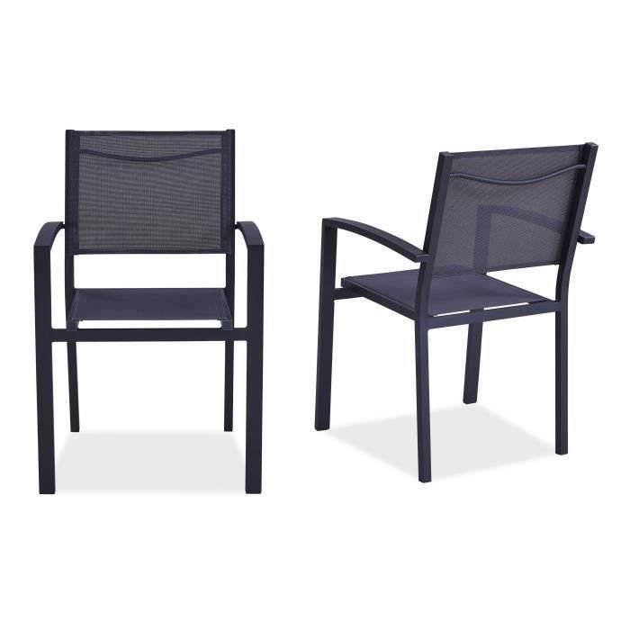 Lot de 2 fauteuils de jardin en aluminium assise textilène  57 x 56 x