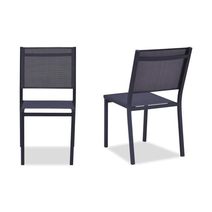 Lot de 2 chaises de jardin en aluminium - Assise textilène - Gris