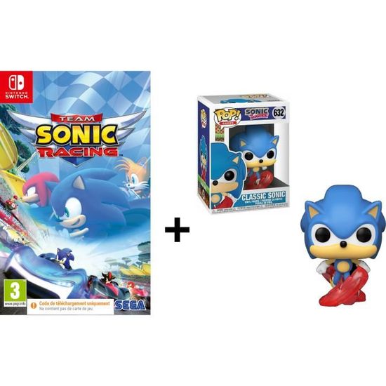 Pack Sonic : Team Sonic Racing Jeu Switch - Code dans la boîte + Figurine Funko Pop! Games: Sonic 30th- Running Sonic
