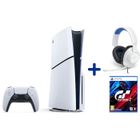 SONY COMPUTER ENTERTAINMENT Pack PS5 Standard : Console PlayStation 5 (modèle Slim) + Casque-Micro Gaming - JBL - Quantum 100 - Blanc / Bleu + Gran Turismo 7