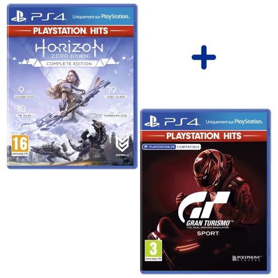 Pack 2 Jeux PS4 PlayStation Hits : Horizon Zero Dawn Complete Edition + GT Sport