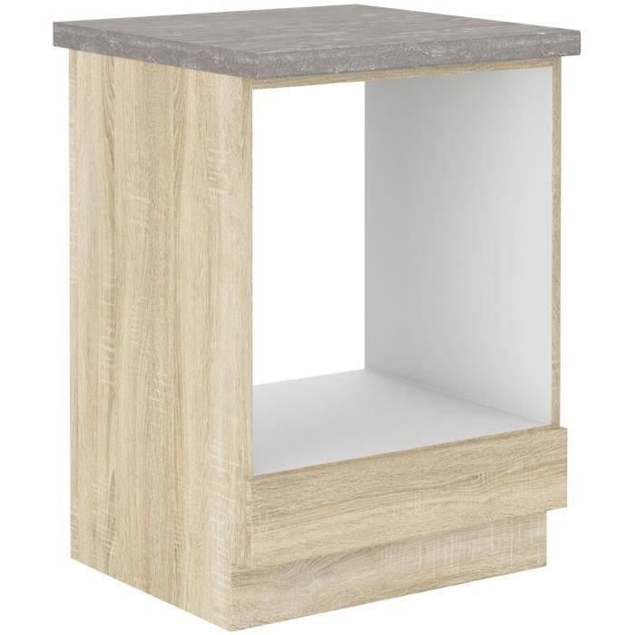 Meuble bas pour four encastrable avec plan de travail - Décor chêne sonoma - L 60 x P 51,6 x H 85 cm