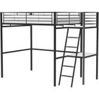 BRAND Lit mezzanine avec bureau en métal époxy - Noir - Sommier inclus - 140x190 cm - OXFORD