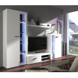 MEUBLE TV Meuble TV - Contemporain - Panneaux de particules et verre - Blanc mat - L 120 cm - RUMBA