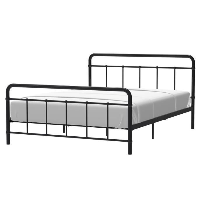 AARON Lit adulte 140x190 cm en métal à barreaux - Noir - Sommier inclus -  Cdiscount Maison