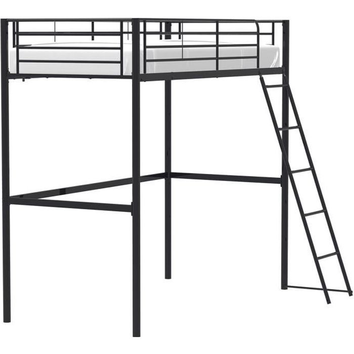 Lit mezzanine enfant ELIOT en métal noir 90x190cm avec sommier inclus