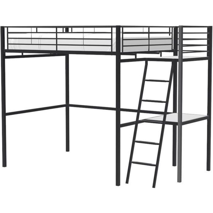 lit mezzanine avec bureau en métal époxy - noir - sommier inclus - 140x190 cm - oxford