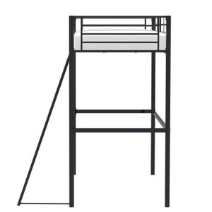 Lit Mezzanine 140*200 Avec échelle, Lit Enfant Avec Cadre En Fer Et Etagere De Rangement Armoire Noire 98150790