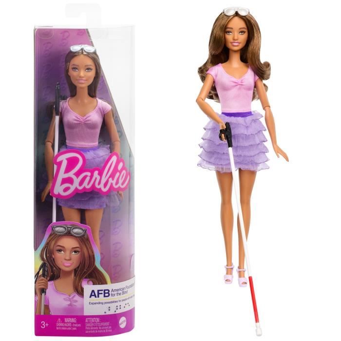 BARBIE Poupee fashionista non voyante jupe violette HRH17 Cdiscount Jeux Jouets
