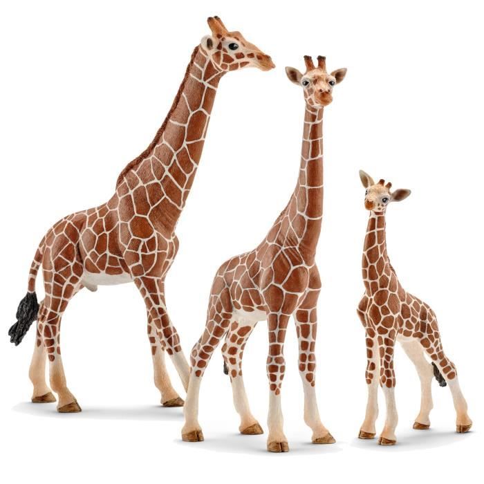 Figurines famille girafe : Girafe femelle, mâle et bébé, Wild Life, Schleich