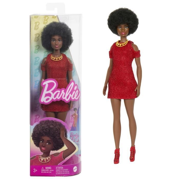 Barbie Fashionistas 221 Poupee avec cheveux noirs et robe rouge HRH18 Cdiscount Jeux Jouets