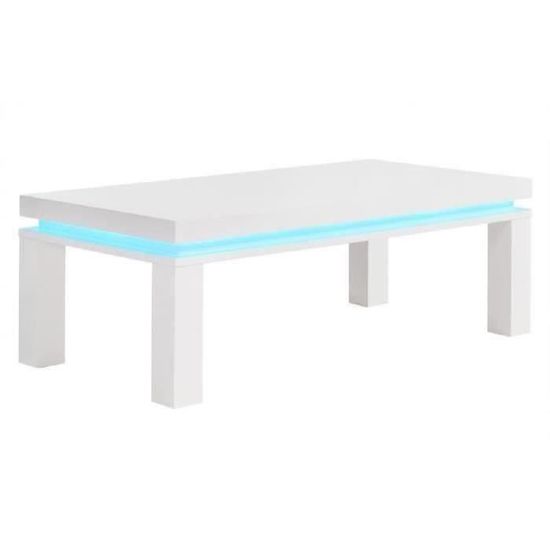 FLASH Table basse avec LED bleu 120x60 cm - Laqué blanc brillant