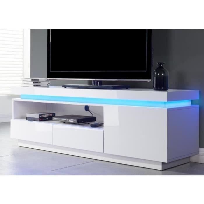 flash meuble tv contemporain avec led laque blanc brillant l 150 cm cdiscount maison