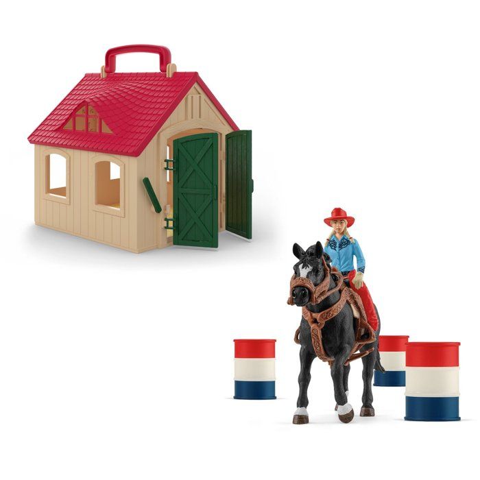 Coffret Ferme Transportable + Figurine Cowgirl et Tonneaux Schleich Farm World