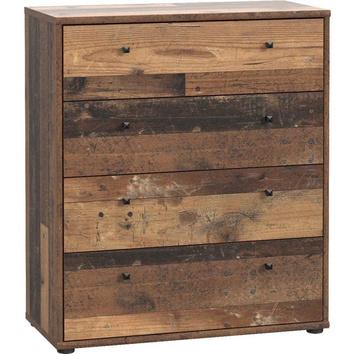Commode - 4 Tiroirs - Vieux Bois - L73,7 X P34,8 X H85,5 Cm - Tempra