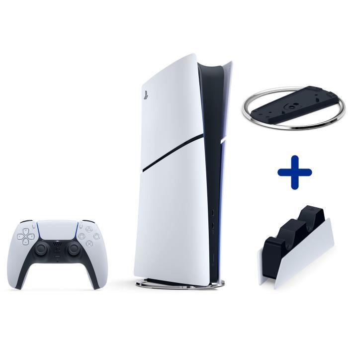 Pack PS5 Digitale (sans lecteur CD) : Console PlayStation 5 (Modèle Slim) + Socle Vertical + Station de charge pour DualSense