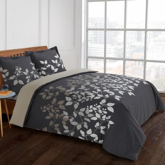 Parure De Lit Réversible Vision Hugo Gris Anthracite/Gris - Housse 140x200 + Taie 65x65 - 100% Coton