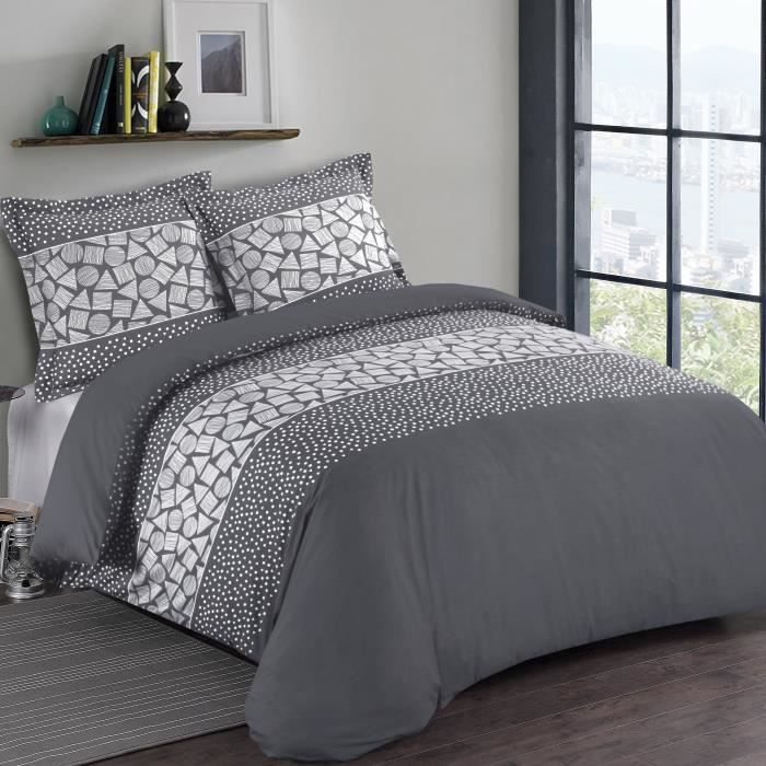 Housse de couette 220x240 Gris 100% coton