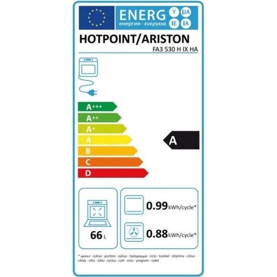 Four Nettoyage hydrolyse Chaleur tournante Multifonction Classe A HOTPOINT FA3