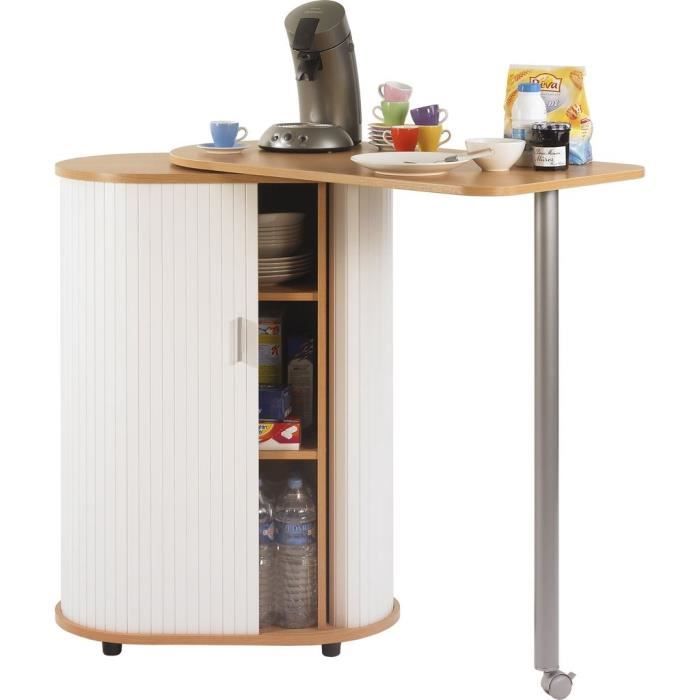 Table de Cuisine et Rangement Hêtre + blanc - Meuble gain de place - Contemporain - Design - Ovale