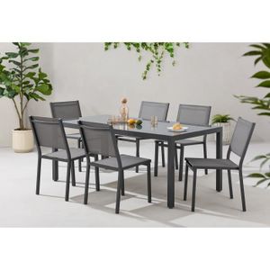 Ensemble table et chaise de jardin Ensemble table de jardin 6 personnes : Table + 6 chaises - Structure en aluminium - L180 x P 90 x H 72 cm - Gris anthracite