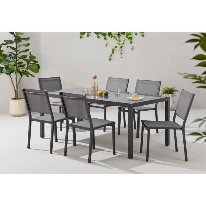 Ensemble table de jardin 6 personnes : Table + 6 chaises - Structure en aluminium - L180 x P 90 x H 